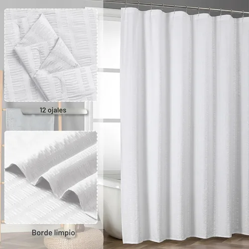 Miniatura 8 de Aiyufeng Moga - Cortina para ducha blanca con textura en relieve, cortina de tela para baño - Tela suave y lujo de spa hotelero, impermeable, Blanco