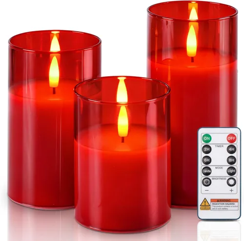 Miniatura 12 de Homemory Vela sin llama extra grande de 6 x 6 pulgadas con 3 mechas, vela LED de cristal, vela de cera real a pilas con control remoto y 3 mecha gris