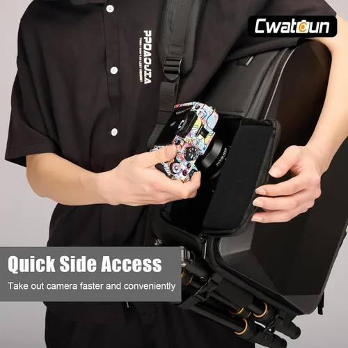 Miniatura 5 de Cwatcun Mochila rígida para cámara, bolsa de cámara profesional para fotografía, compartimento para laptop de 15.6 pulgadas, soporte para trípode