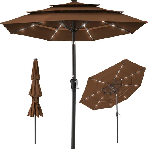 Miniatura 31 de Best Choice Products - Sombrilla solar de 10 pies de 3 niveles para patio, sombrilla de sol para exteriores, mercado, patio trasero, terraza, junto