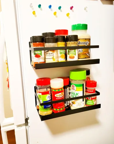 Miniatura 5 de Organizador de especias para nevera, estante magnético de un solo nivel para almacenamiento de especias, negro, 1 unidad