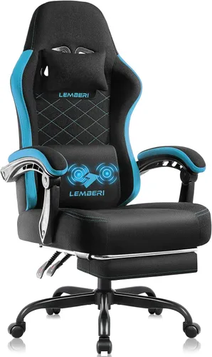 LEMBERI Silla para videojuegos, sillas de videojuegos grandes y altas de tela con reposapiés, soporte lumbar de masaje, silla ergonómica de estilo