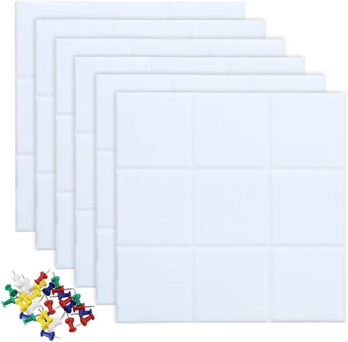 Miniatura 32 de Pizarra de corcho grande para paredes con 30 pasadores, 11.8 x 11.8 pulgadas, paquete de 6 tablones de anuncios para oficina en casa, cocina, tablón