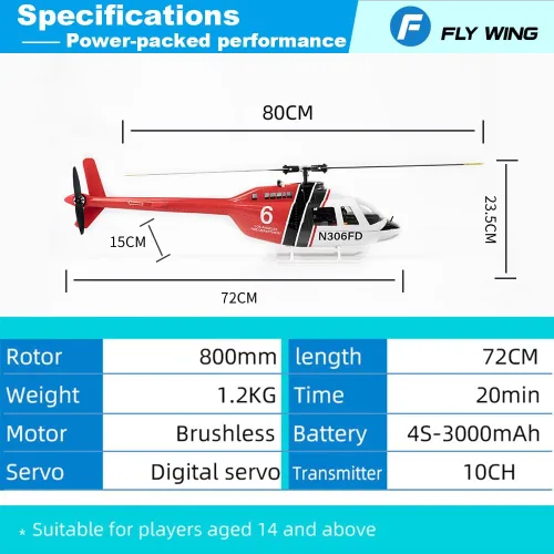 Miniatura 7 de Campana voladora 206 Helicóptero RC V3 con ACE Control de vuelo 6CH GPS Altitud Hold Dos Rotor 1:16 Escala Helicóptero RTF Fly Wing Bell206 v3