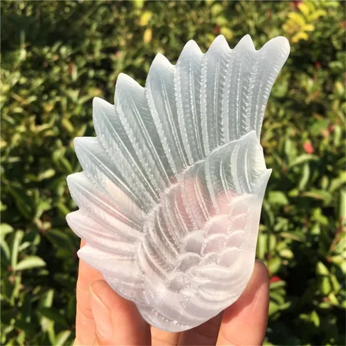 Miniatura 4 de Selenita natural, un par de alas con stents dorados, alas de ángel talladas a mano, muestras minerales, decoración del hogar, curación de reiki