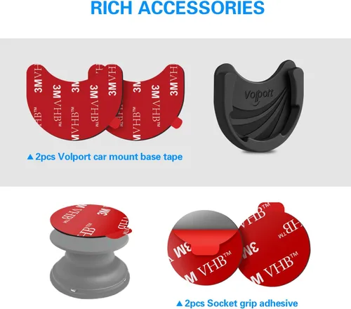 Miniatura 9 de volport Soporte de automóvil para Pops plegable para enchufe, paquete de 2 soportes de teléfono celular de silicona negra para enchufe