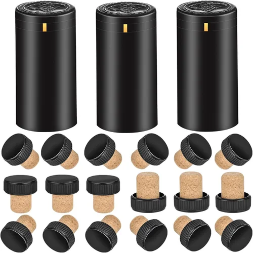 Cápsulas termorretráctiles de PVC BGMAXimum 40 unidades color negro mate y 40 piezas de corcho de sello de botella, mangas de envoltura retráctil