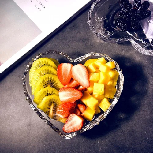 Miniatura 7 de Gaolinci Tazón de vidrio en relieve en forma de corazón, ensaladera de frutas, cuenco de postre (juego de 2)