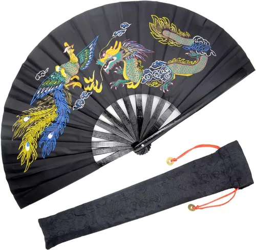 Miniatura 11 de OMyTea Ventilador de mano plegable grande de bambú para hombres y mujeres, ventilador de mano chino japonés de Kung Fu Tai Chi con funda de tela
