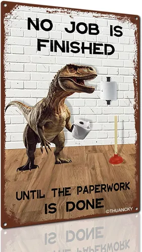 Miniatura 7 de Cartel de hojalata de baño con texto en inglés "No Job is Finish" de metal vintage con texto en inglés "No Job is Finish" ("No Job is Finish")