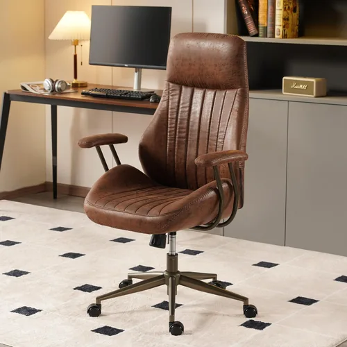 Miniatura 14 de Silla de escritorio para oficina en casa, respaldo alto, ruedas de goma, ergonómicas para computadora, con soporte lumbar, silla giratoria de altura