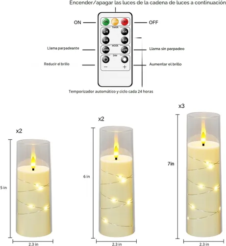 Miniatura 3 de Velas sin llama, con cadena de estrellas incorporada, velas operadas por baterías, velas LED parpadeantes, velas de pilar con control remoto