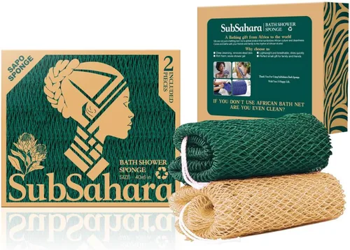 Miniatura 30 de SubSahara Auténtica esponja africana de red – 2 piezas exfoliante exfoliante para todo tipo de piel, esponja de baño para cara y cuerpo, portátil