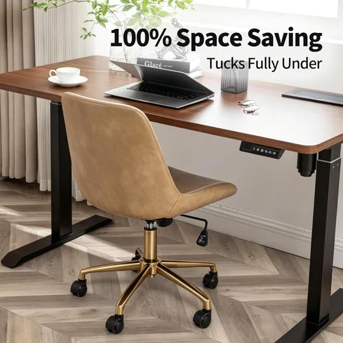 Miniatura 7 de DUHOME Silla de oficina moderna de piel sintética, silla de escritorio giratoria para computadora con base dorada, camello Camel con base dorada
