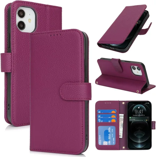Miniatura 62 de Zouzt Funda para iPhone 11 de 6.1 pulgadas de piel auténtica con 4 ranuras para tarjetas, tarjetero con bloqueo RFID, tapa magnética, función atril
