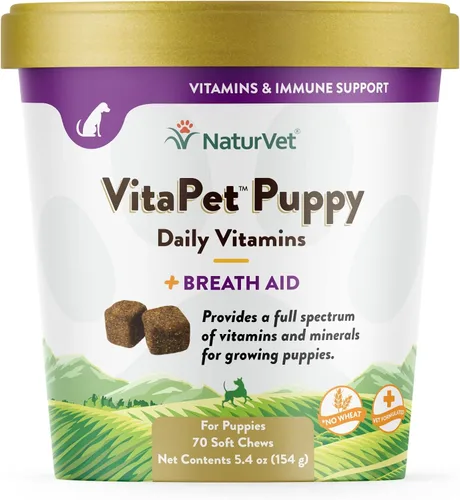 NaturVet VitaPet Puppy Vitaminas diarias para perros - Además de ayuda para el aliento - Formulado específicamente para proporcionar a los cachorros