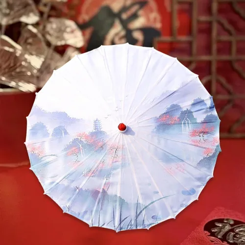 Miniatura 2 de Paraguas de papel de aceite de estilo oriental, paraguas de baile antiguo, impermeable, 33 pulgadas, paraguas de papel aceitado chino