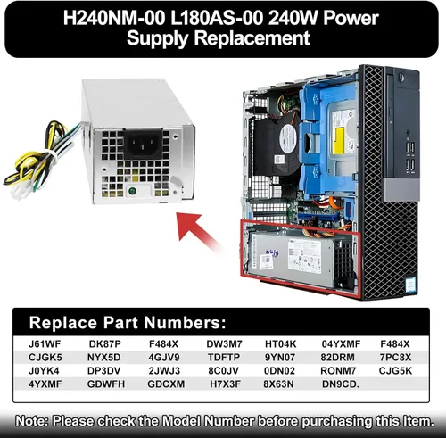 Miniatura 2 de LXun Fuente de alimentación L240ES-00 H240ES-02 B240AM-02 240w PSU compatible con Dell OptiPlex 3050 5050 7050 Mini Tower J61WF DK87P F484X DW3M7