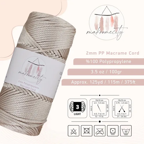 Miniatura 2 de Makromecity, Cordón de macramé de poliéster de 2 mm x 38 m (125 yardas, 375 pies) Cordón de macramé de polipropileno de 2 mm para crochet, bolsas