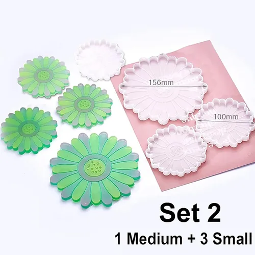 Miniatura 2 de Vilihkc 4 moldes de resina de silicona de margaritas para bandeja de resina epoxi para bricolaje de resina para decoración del hogar (1 medio 3S)