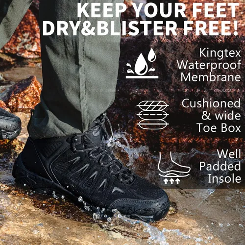 Miniatura 6 de SHULOOK Botas de senderismo impermeables para hombre, antideslizantes, ligeras, de tobillo, de media altura, transpirables, para excursionismo