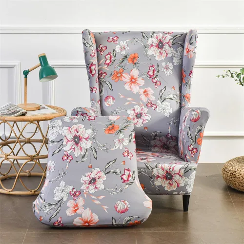 Miniatura 12 de Fundas para silla Wingback, 2 piezas, fundas elásticas elegantes para silla de ala con parte inferior elástica, protector de muebles para Hojas
