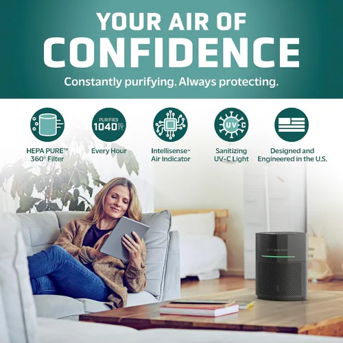 Miniatura 2 de GermGuardian Airsafe+ Purificador de aire HEPA para el hogar, habitaciones grandes de hasta 1043 pies cuadrados con filtro de aire HEPA, luz UV-C