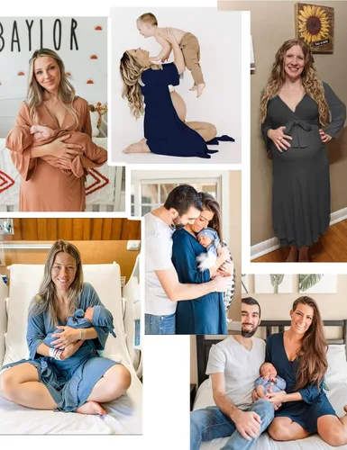 Miniatura 7 de SWOMOG Batas de enfermería Vestido de maternidad de 2 piezas camisón para lactancia materna 3 en 1 Hospital parto Albornoz de lactancia Vestido