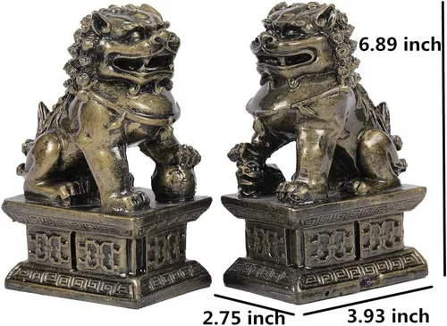 Miniatura 2 de Foo Dogs - Estatuas de león guardián, par de figuras de perros Fengshui Fu, inauguración de la casa, felicitaciones para evitar la energía malvada