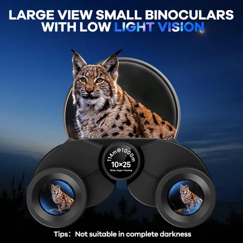 Miniatura 6 de Leacco Prismáticos compactos de 10 x 25 para adultos y niños, visión grande, binoculares pequeños impermeables con visión de poca luz BAK4, lente