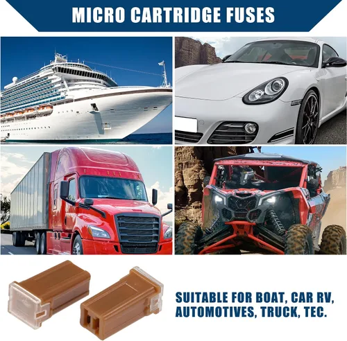 Miniatura 3 de Fusibles de micro cartucho de 70 A/FMM interior del motor Fusibles tipo caja M para coche camión, metal plástico duradero, 10 unidades, marrón