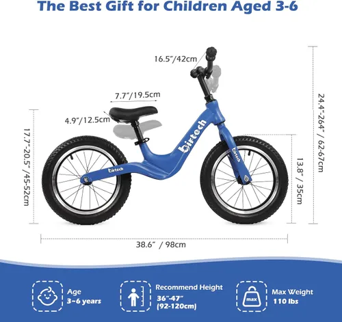 Miniatura 6 de Bicicleta de equilibrio para niños y niñas de 3, 4, 5, 6 años, neumáticos de aire con marco de aleación de magnesio, ligera, sin pedales, bicicleta