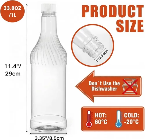 Miniatura 2 de Noamus Paquete de 8 botellas de refresco de plástico de 33 onzas con tapas, contenedor de jugo de PET transparente vacío reutilizable de 1 litro