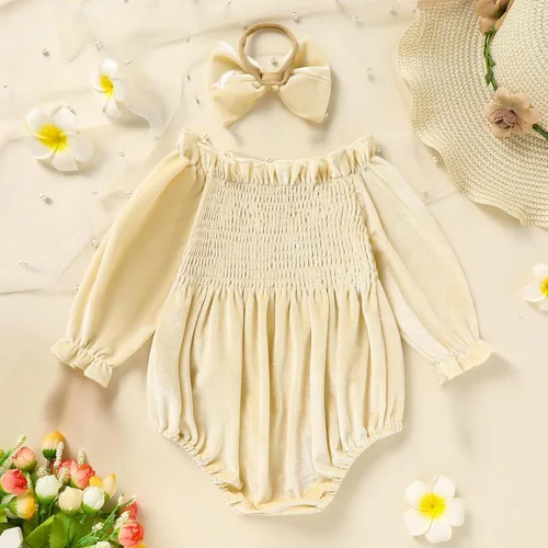 Miniatura 17 de GRNSHTS Ropa de primer cumpleaños para niña de terciopelo de un año de edad, mameluco de manga larga + diadema, 2 piezas de trajes de pastel