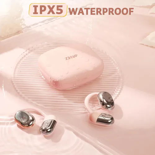 Miniatura 6 de ZIHNIC Auriculares de oreja abierta, comodidad durante todo el día, batería de 28 horas con uso prolongado, IPX5 impermeable, compatible con Rosa