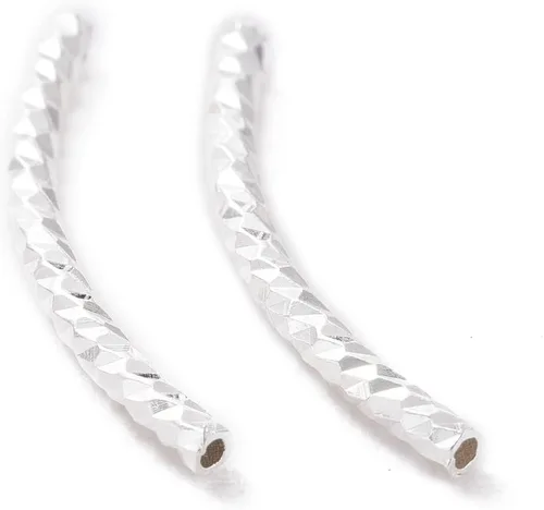 Miniatura 3 de Cheriswelry 20 cuentas de tubo de latón curvo de 0.787 pulgadas 925 chapadas en plata de ley 925, cuentas de tubo de fideos de metal, cuentas