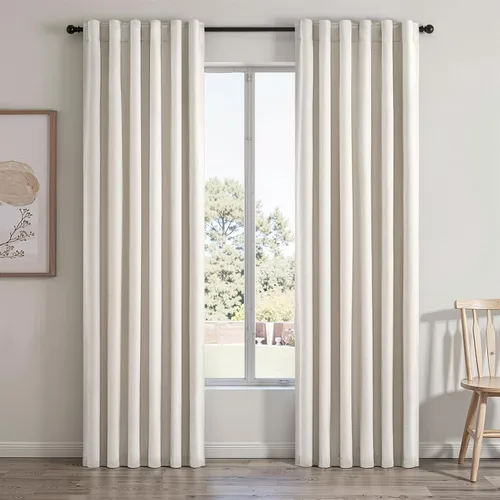 Miniatura 45 de Topfinel Cortinas opacas, blanco beige, 2 paneles, ventanas pequeñas, textura, mezcla de lino, bohemia, abedul, rural, gancho, bolsillo trasero