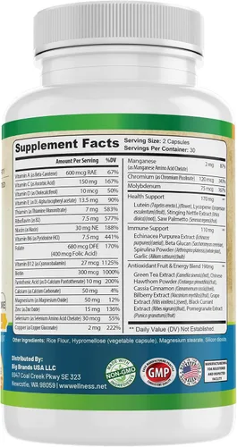 Miniatura 8 de Suplemento multimineral multivitamínico diario para hombre para energía, concentración, resistencia y rendimiento. Hecho para hombres con más de 30