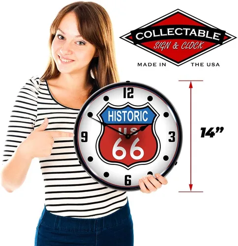Miniatura 3 de Historic US Route 66 Reloj de pared LED, Retro/Vintage, iluminado, 14 pulgadas