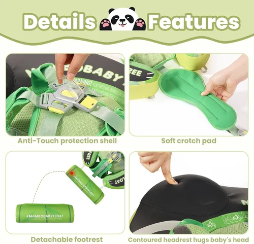 Miniatura 6 de Mambobaby Flotador no inflable para bebé con toldo, sistema de seguridad de cinco puntos, toldo 3D (desmontable) UPF 50+, flotadores de piscina