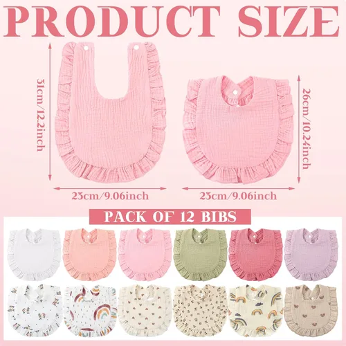 Miniatura 3 de Geyoga 12 baberos de muselina para bebé, baberos de dentición unisex, baberos ajustables para baba, baberos de tela de alimentación para bebés