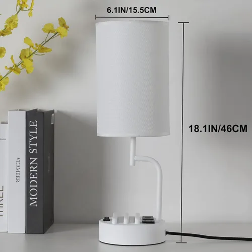 Miniatura 5 de Dreamholder - 2 lámparas de mesa con 3 puertos de carga USB, moderna lámpara de escritorio con toma de corriente alterna y soportes para teléfono