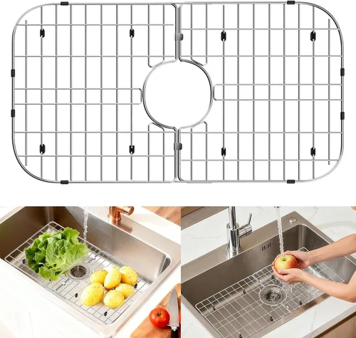 Miniatura 11 de Protectores de fregadero de acero inoxidable para fregadero de cocina, estante de fregadero de metal de 12.25 x 11.5 pulgadas con orificio