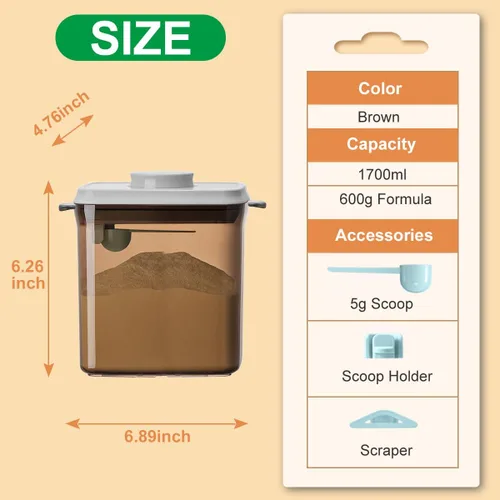 Miniatura 7 de Contenedor de fórmula, 1700 ml/730 g, dispensador hermético de fórmula, contenedor de alimentos práctico de un botón con apertura emergente, 57.5 fl