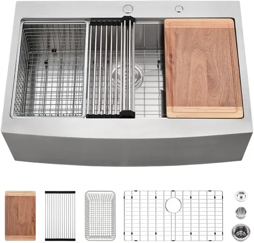 Miniatura 9 de Fregadero de cocina negro de 84 cm para casa de campo con estación de trabajo-VASOYO 33x22 Fregadero de cocina negro de acero inoxidable para casa