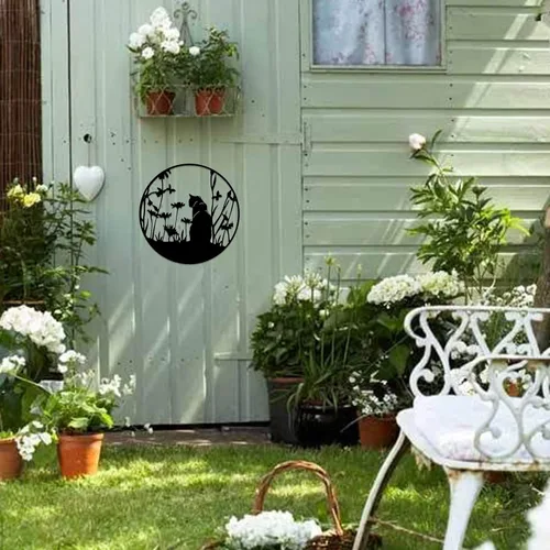 Miniatura 3 de SwallowLiving Decoración de silueta de gato negro de metal de 13.4 x 13.4 pulgadas, arte de pared de corte láser, elegante regalo de gato negro