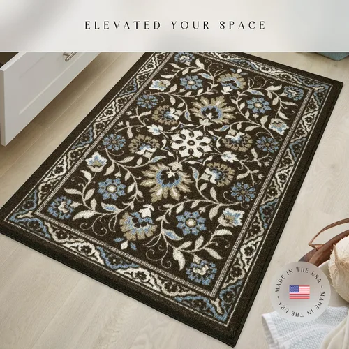 Miniatura 3 de Maples Rugs - Alfombra antideslizante Florence, tapete para pasillo o entrada, lavable [fabricada en Estados Unidos], 2 x 6 pies, color azul