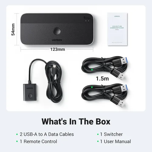 Miniatura 8 de UGREEN Interruptor USB 3.0, 2 Computadoras Compartiendo Dispositivos USB C y A, Selector USB de 4 Puertos Compartiendo Teclado y Mouse, Hub