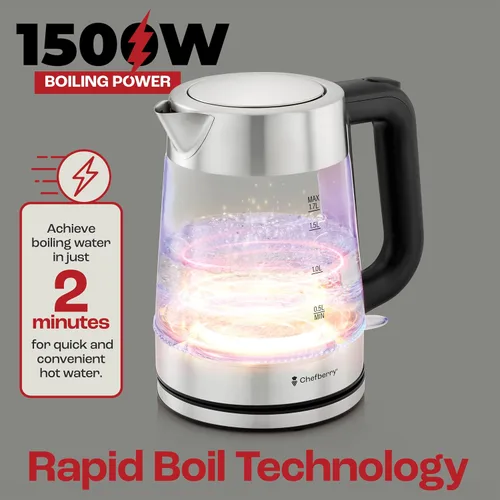 Miniatura 3 de Hervidor eléctrico para hervir té caliente y agua Hervidor de vidrio de borosilicato de acero inoxidable de 1.8L sin plástico, apagado automático
