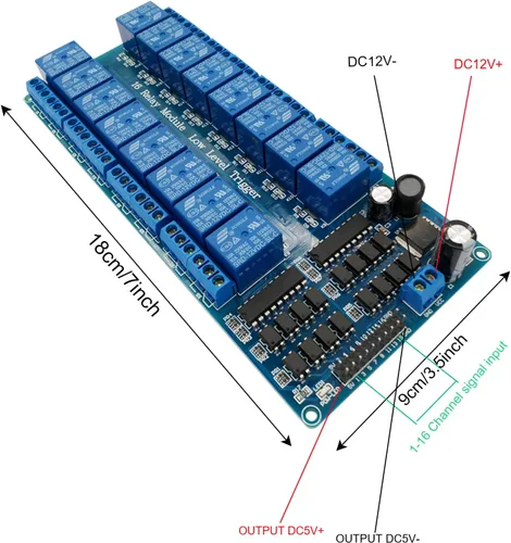 Miniatura 4 de Placa de módulo de relé de 16 canales de 12 V para Arduino DSP AVR PIC ARM 1 módulo de relé de 16 canales
